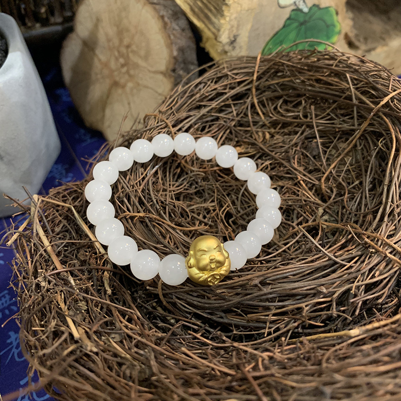 Bạch Ngọc mix Charm Phật Di Lặc