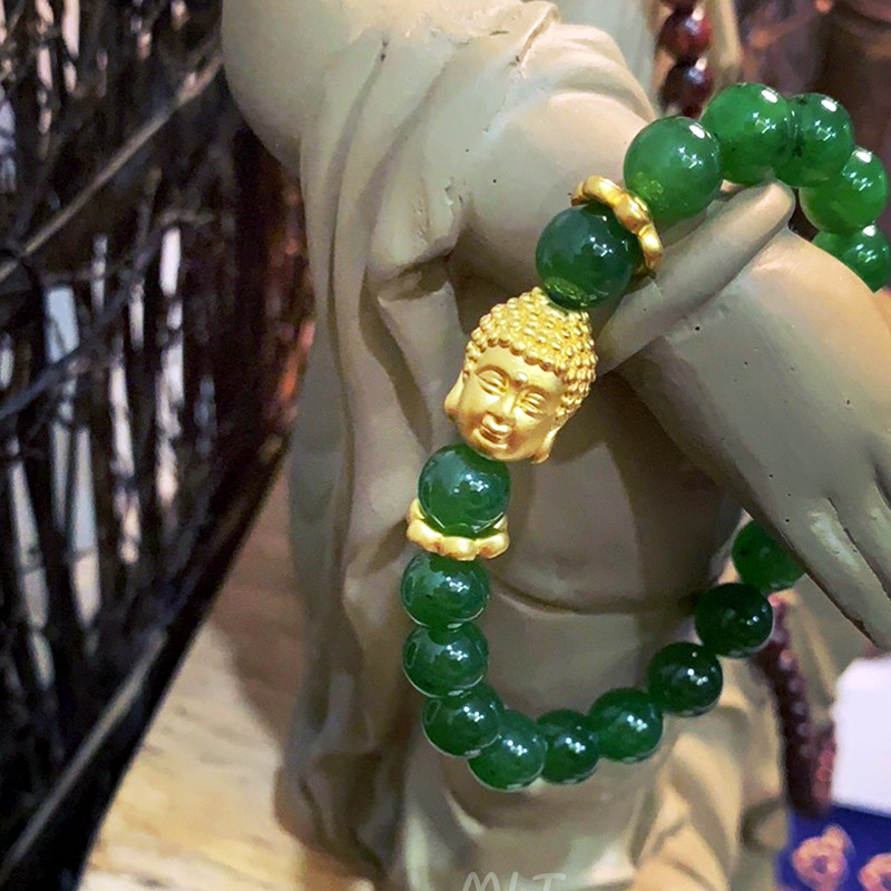Ngọc bích mix Phật vàng 24k