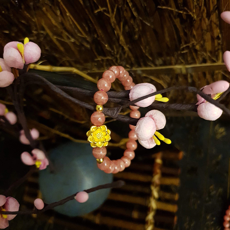 Ngọc vân hồng mix charm sen