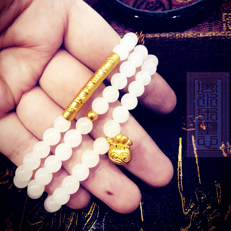 Bạch ngọc mix charm vàng 24k