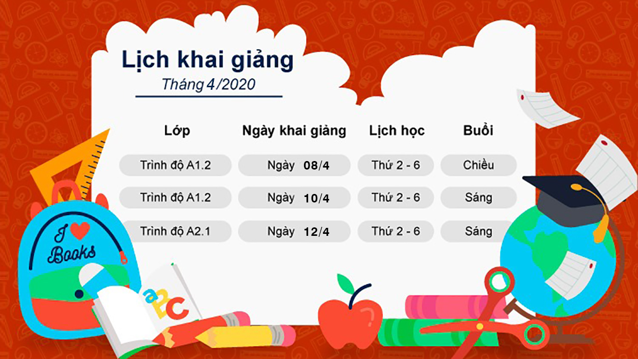 LỊCH KHAI GIẢNG THÁNG 04/ 2020