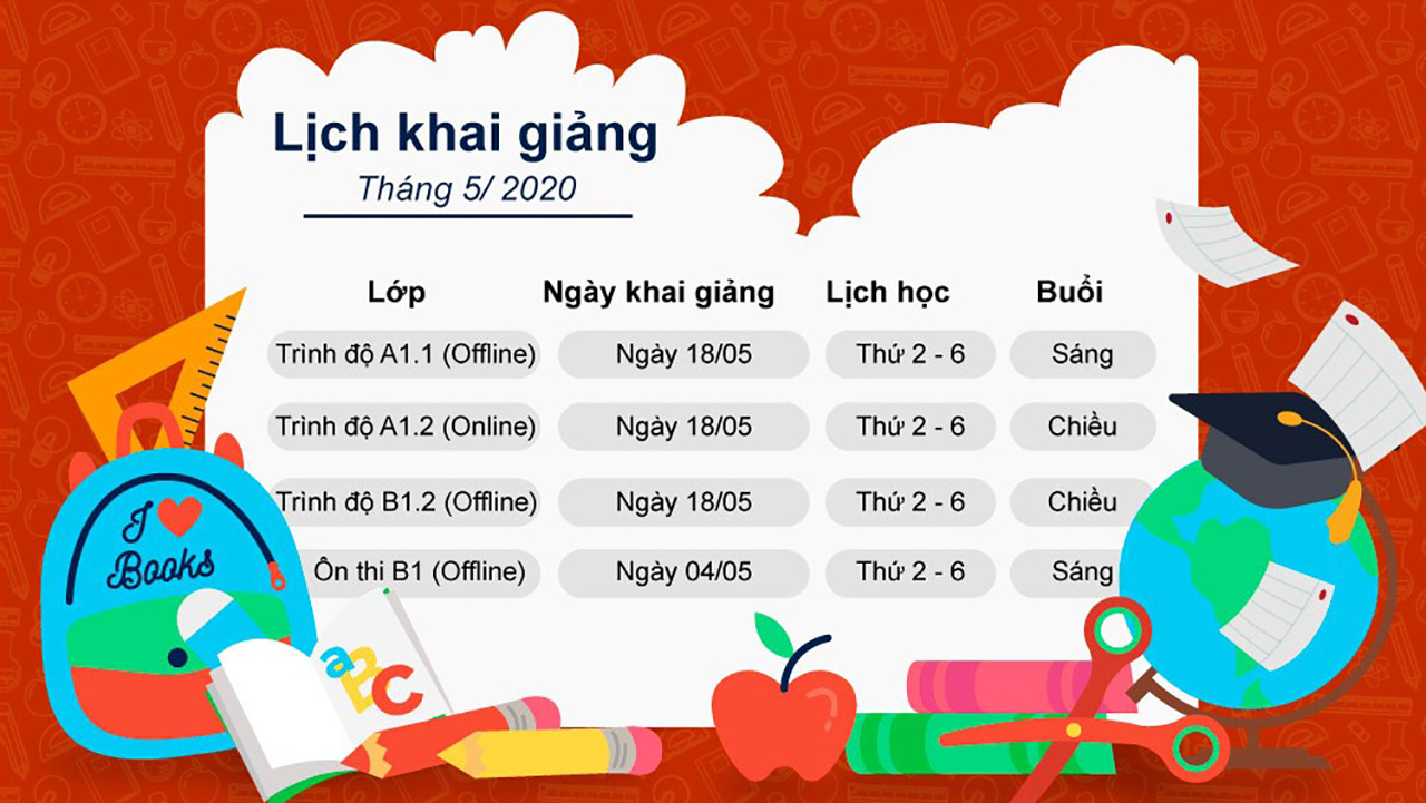 LỊCH KHAI GIẢNG THÁNG 05/ 2020